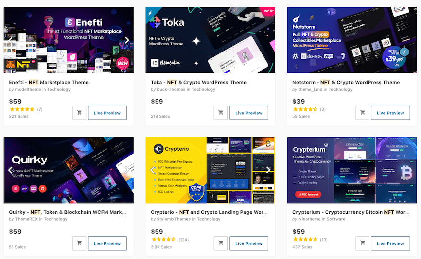 NFT WordPress themes on ThemeForest