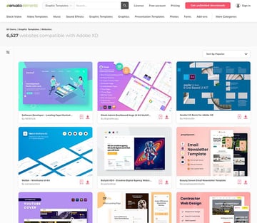 Adobe XD Website templates on Envato Elements