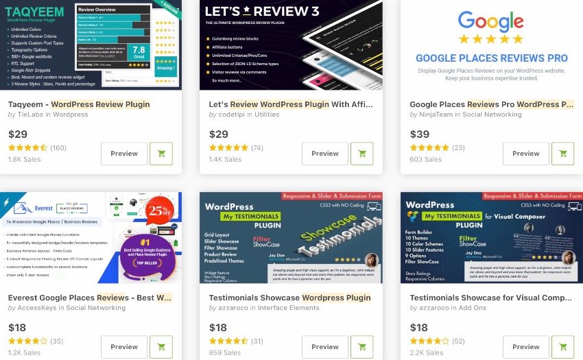 Bestselling Review Plugins on CodeCanyon