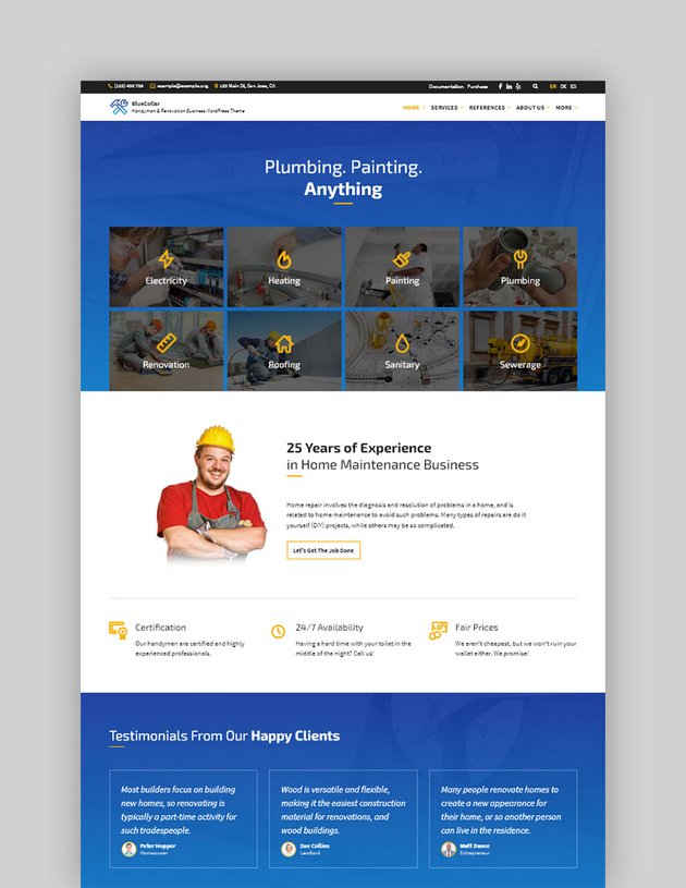 BlueCollar - Handyman Renovation Business WordPress Theme