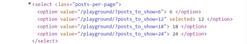 The generated markup for the select