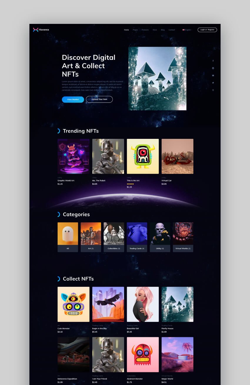 Hoverex | Cryptocurrency, NFT & ICO WordPress Theme