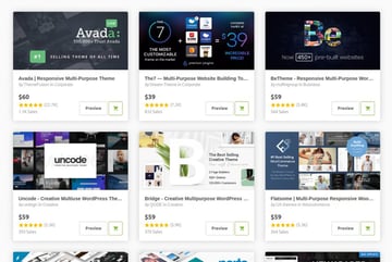 Popular WordPress themes on ThemeForest