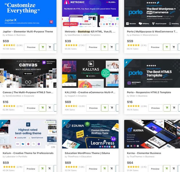 Bootstrap website templates on Themeforest