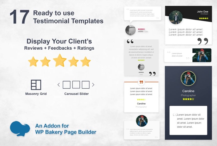 Testimonials Slider and Grid - WPBakery Addon