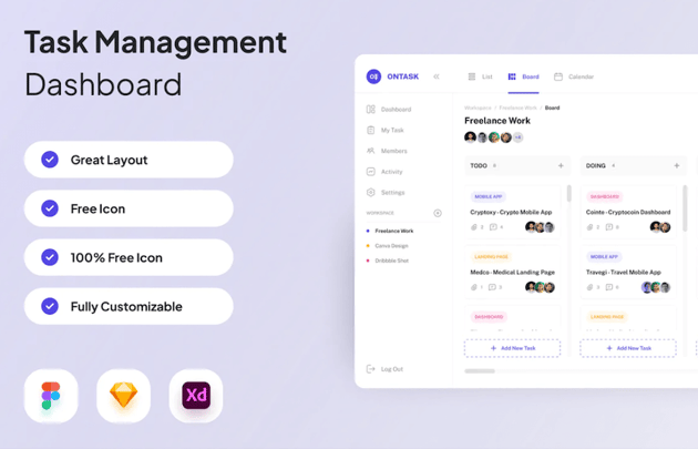 Task Management Dashboard UI Kit for Figma
