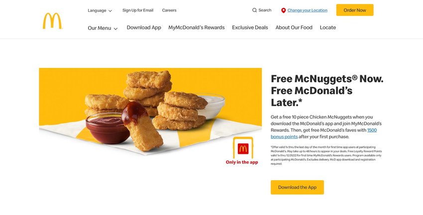 McDonalds actively uses tints of its yellow color on its website. Image by McDonalds.