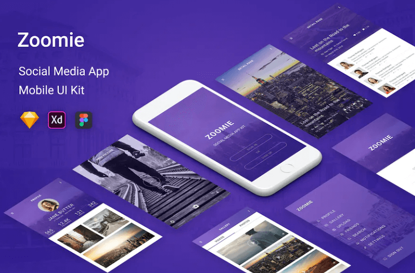 Zoomie - Social Media Figma Mobile App Template