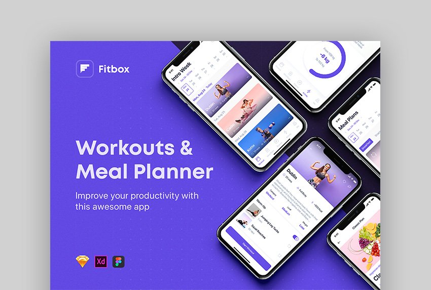 Fitbox - Workouts & Meal Planner UI Kit for Adobe XD