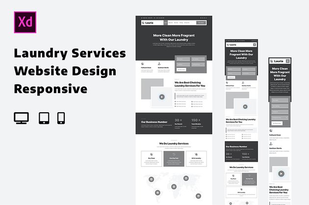 Laundry Services Landing Page Wireframe Responsive