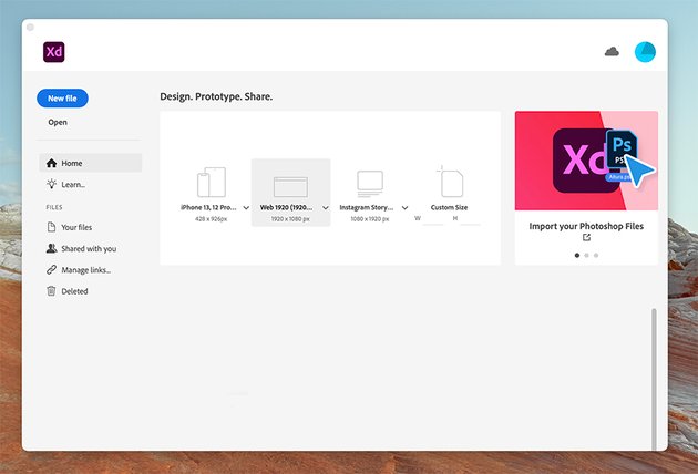 Open Adobe XD and create a new Web 1920 x 1080 px artboard. 