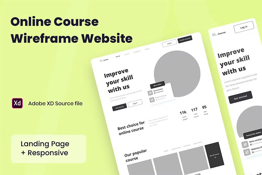 Online Course Wireframe Website