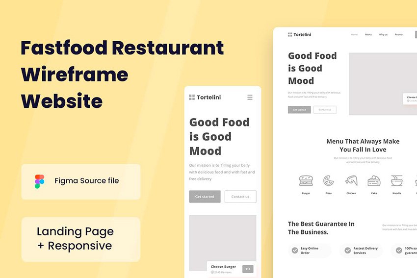 Fast Food Restaurants Website Wireframe Template