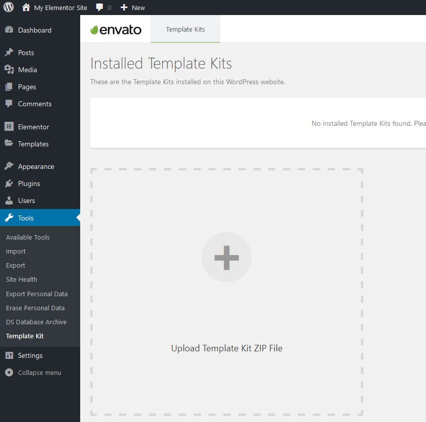 Envato Installed Template Kits Screen