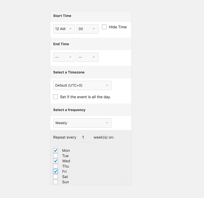 Setting start time and frequency