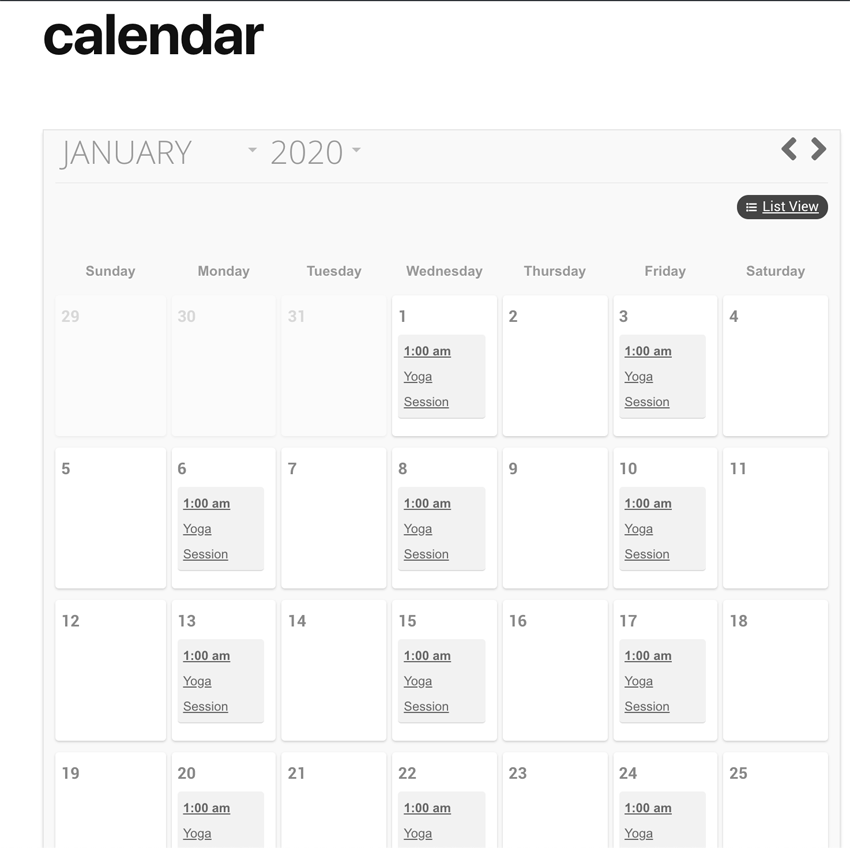 Yoga Calendar WordPress Pro Event Calendar