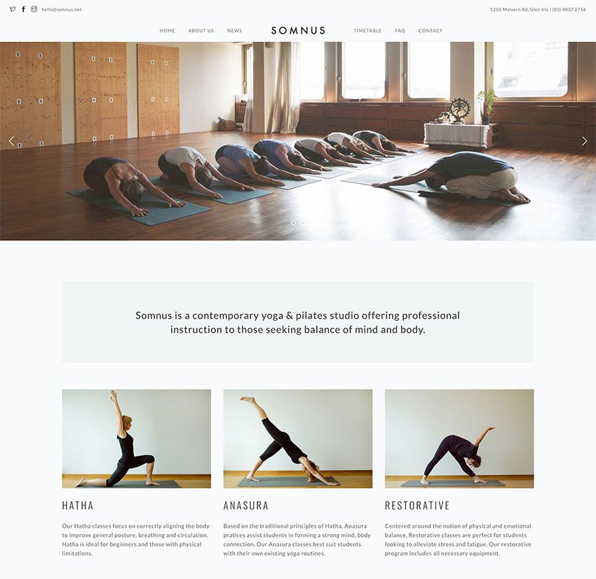 Somnus - Yoga  Fitness Studio WordPress Theme