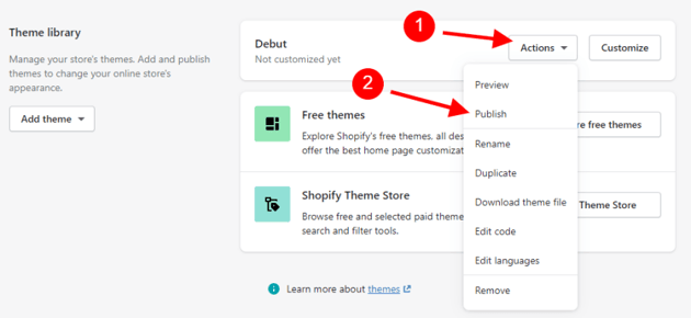 Publish your theme on your Shopify website